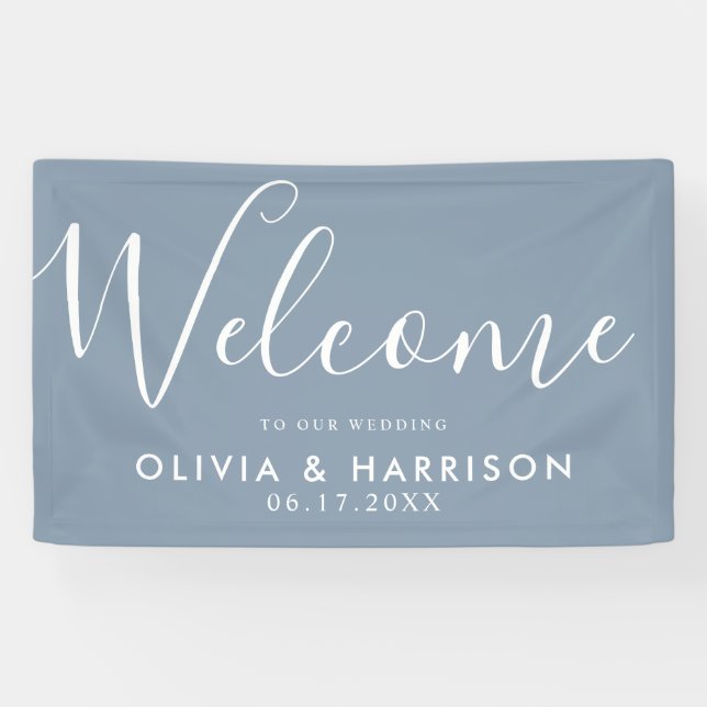 Elegant Dusty Blue Wedding Welcome Sign Banner (Horizontal)