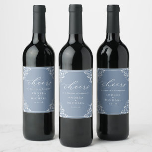 Elegant Dusty Blue Wedding Wine Bottle Labels