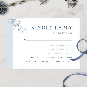 Elegant, Dusty Blue Wedding With/Without Meal RSV RSVP Card