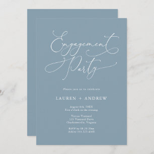 Elegant Dusty Blue & White Engagement Party Invitation