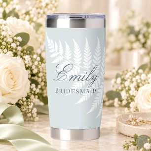 Elegant Dusty Blue White Fern Bridesmaid Insulated Tumbler