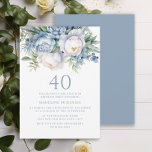 Elegant Dusty Blue White Floral 40th Birthday Invitation<br><div class="desc">Elegant dusty blue and white floral women's 40th birthday party invitation. This invitation can be purchased printed or as a digital invitation to share with family and friends on social media or through email. Contact me for assistance with your customisations or to request additional matching or coordinating Zazzle products for...</div>