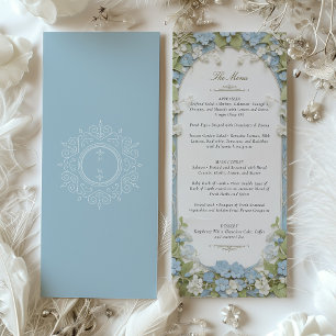 Elegant Dusty Blue & White Floral Monogram Card