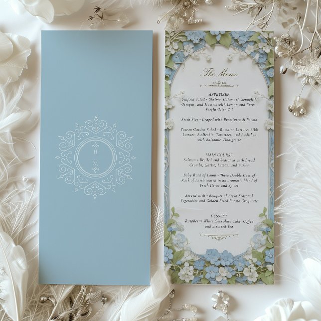Elegant Dusty Blue & White Floral Monogram Card (Creator Uploaded)