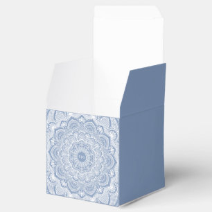 Elegant dusty blue white lace mandala classic favour box