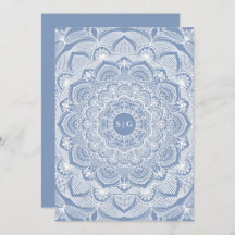 Elegant dusty blue white lace mandala classic