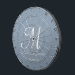 Elegant Dusty Blue White Monogram Initial Name  Dartboard<br><div class="desc">Elegant Dusty Blue and White Monogram Initial Name Custom Dart Board</div>