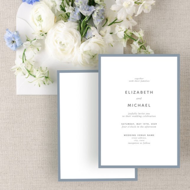 Elegant Dusty Blue & White Typography Wedding Invitation (Creator Uploaded)
