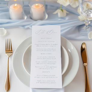 Elegant Dusty Blue & White Wedding Menu