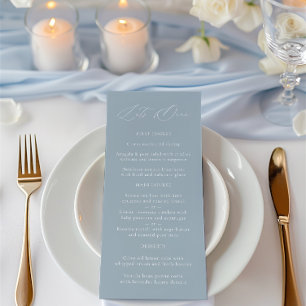 Elegant Dusty Blue & White Wedding Menu