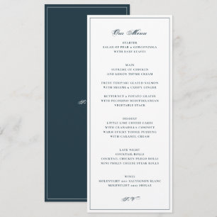 Elegant Dusty Blue White Wedding Menu Card
