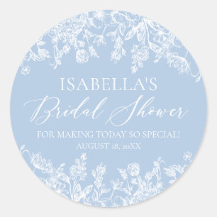 Elegant Dusty Blue White Wildflower Bridal Shower  Classic Round Sticker