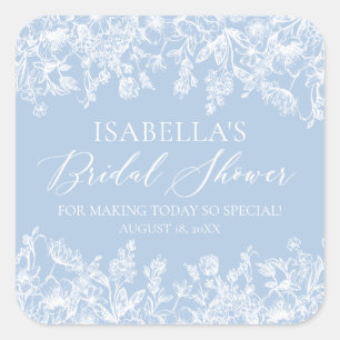 Elegant Dusty Blue White Wildflower Bridal Shower Square Sticker