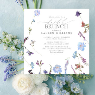 Elegant Dusty Blue Wildflower Bridal Brunch Invitation