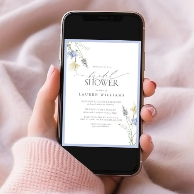 Elegant Dusty Blue Wildflower Bridal Shower Invitation (Creator Uploaded)