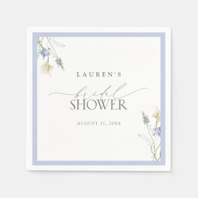 Elegant Dusty Blue Wildflower Bridal Shower Napkin (Front)