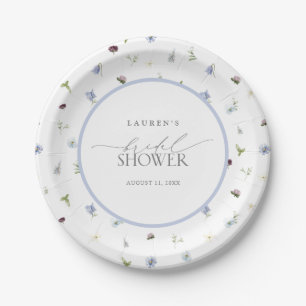 Elegant Dusty Blue Wildflower Bridal Shower Paper Plate