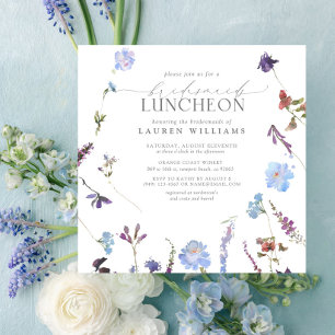 Elegant Dusty Blue Wildflower Bridesmaid Luncheon Invitation