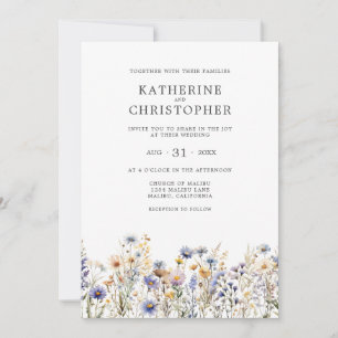 Elegant Dusty Blue Wildflower Budget Wedding Invitation
