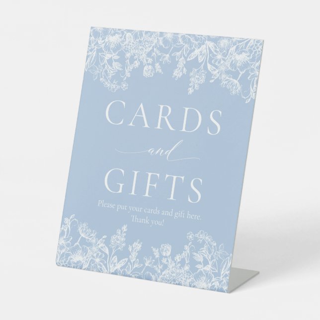 Elegant Dusty Blue Wildflower Cards and Gifts Sign (Front)