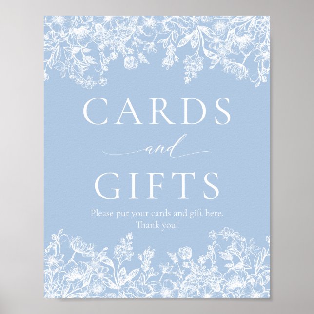 Elegant Dusty Blue Wildflower Cards and Gifts Sign (Front)