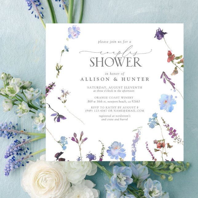 Elegant Dusty Blue Wildflower Couples Shower Invitation (Creator Uploaded)