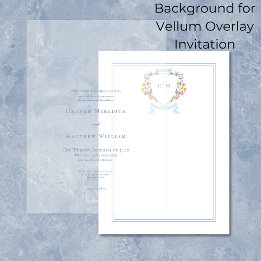 Elegant Dusty Blue Wildflower Crest Background Invitation