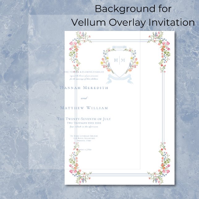 Elegant Dusty Blue Wildflower Crest Background Invitation (Creator Uploaded)