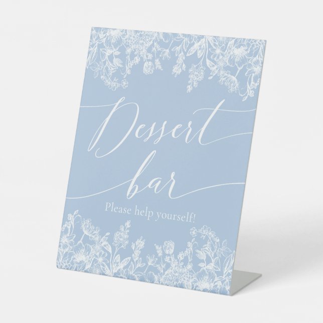 Elegant Dusty Blue Wildflower Dessert Bar Sign (Front)