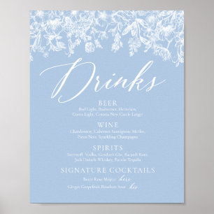 Elegant Dusty Blue Wildflower Drinks Menu Sign