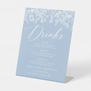 Elegant Dusty Blue Wildflower Drinks Menu Sign