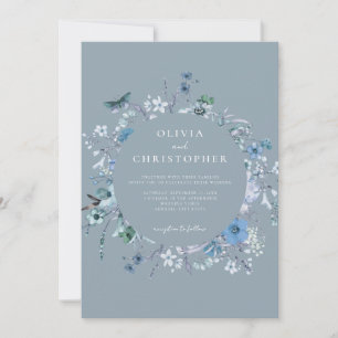 Elegant Dusty Blue Wildflower Floral Wedding Invitation
