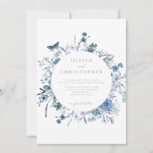 Elegant Dusty Blue Wildflower Floral Wedding Invitation