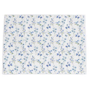 Elegant Dusty Blue Wildflower Large Gift Bag