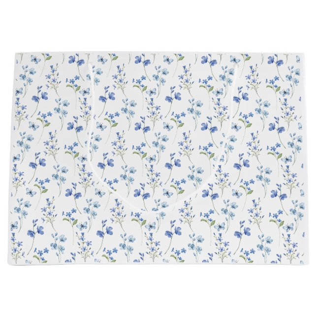 Elegant Dusty Blue Wildflower Large Gift Bag (Front)