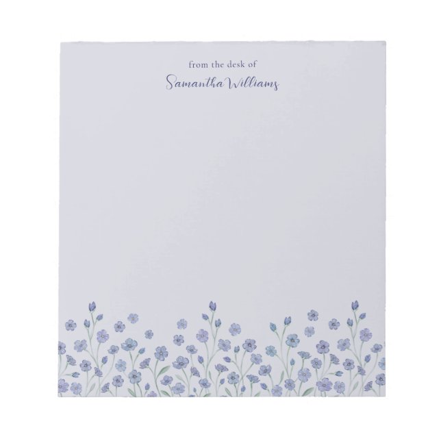 Elegant Dusty Blue Wildflower Personalised Notepad (Front)