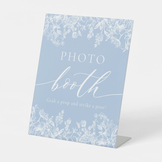 Elegant Dusty Blue Wildflower Photo Booth Sign (Front)