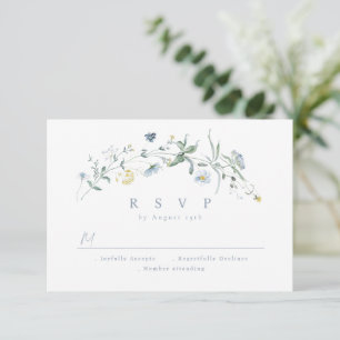 Elegant Dusty Blue Wildflower Rustic Boho Wedding RSVP Card