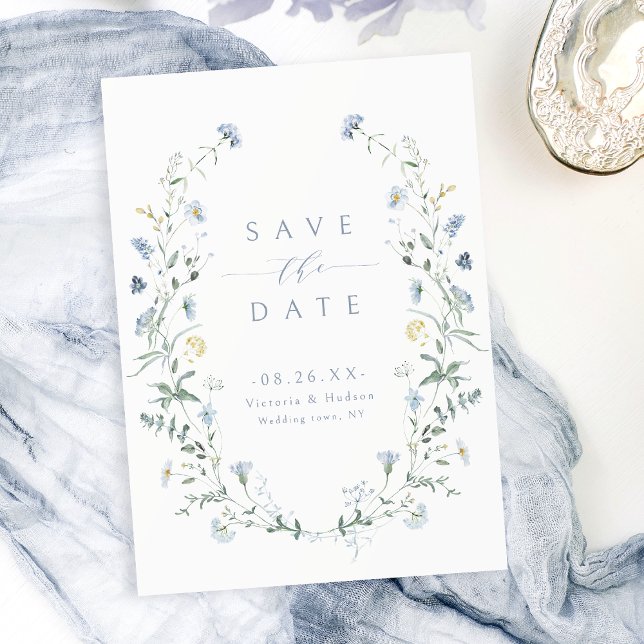 Elegant Dusty Blue Wildflower Rustic Boho Wedding Save The Date (Elegant Dusty Blue Wildflower Rustic Boho Wedding Save The Date)