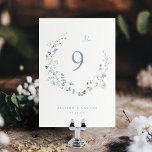 Elegant Dusty Blue Wildflower Rustic Boho Wedding Table Number<br><div class="desc">Elegant delicate watercolor wildflowers wreath design. Pastel palettes of soft yellow,  off white,  sage green,  dusty blue,  and botanical greenery,  Great floral wedding table cards for modern rustic wedding,  country garden wedding,  and boho wedding in spring and summer.
See all the matching pieces in collection.</div>