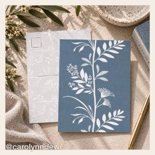 Elegant Dusty Blue Wildflower Silhouette Art Postcard