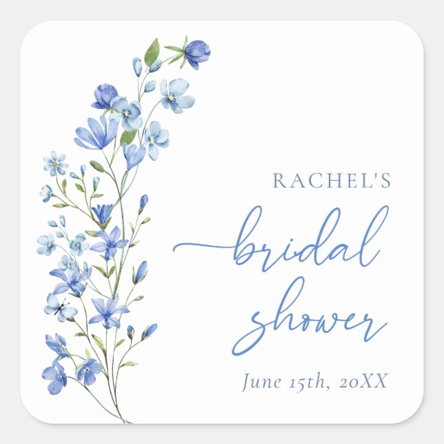 Elegant Dusty Blue Wildflower  Square Sticker (Front)