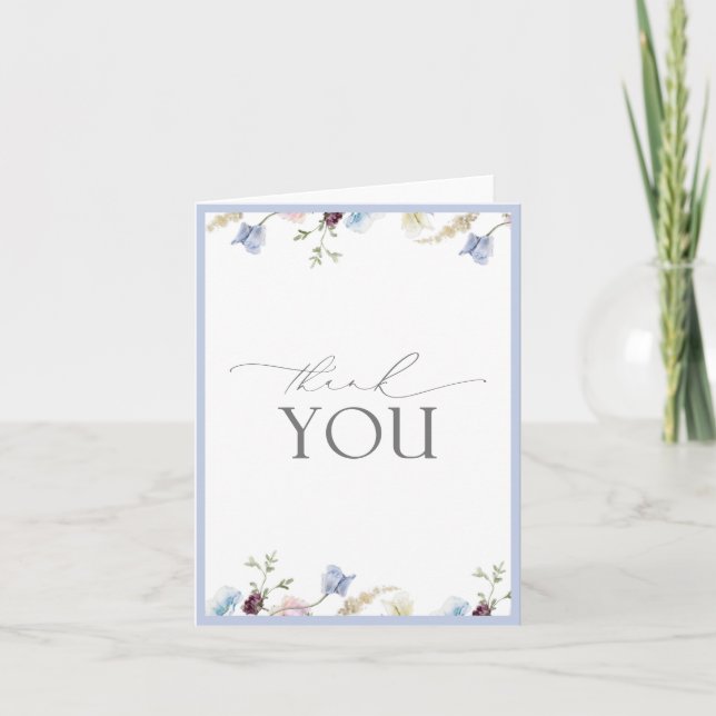 Elegant Dusty Blue Wildflower Thank You Card (Front)