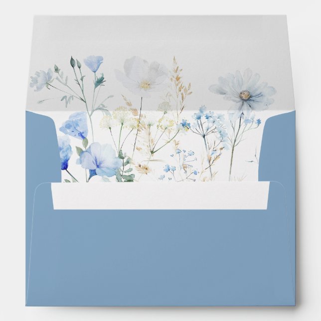 Elegant Dusty Blue Wildflower Wedding Envelope (Back (Bottom))