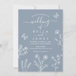Elegant Dusty Blue Wildflower Wedding Invitation