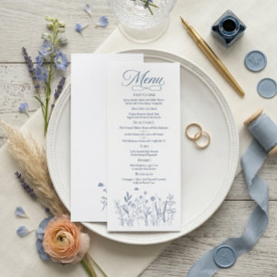 Elegant Dusty Blue Wildflower Wedding Menu Card