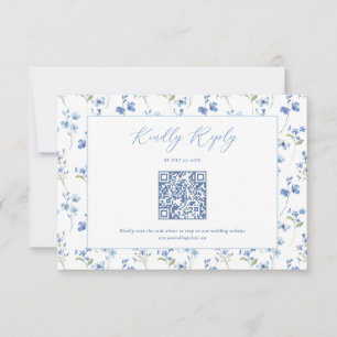 Elegant Dusty Blue Wildflower Wedding RSVP Card