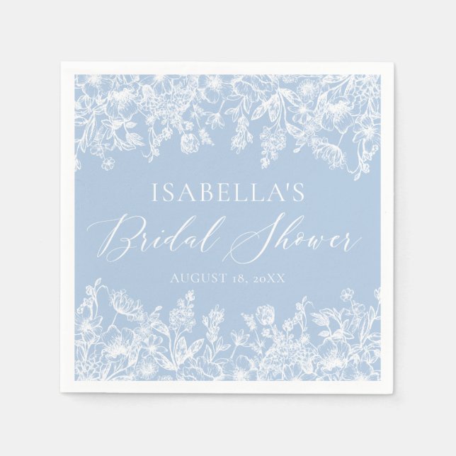 Elegant Dusty Blue Wildflowers Bridal Shower Napkin (Front)