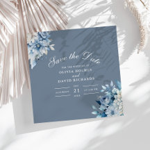 Elegant Dusty Blue Wildflowers Save the Date Card