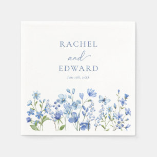 Elegant Dusty Blue Wildflowers Wedding Napkin